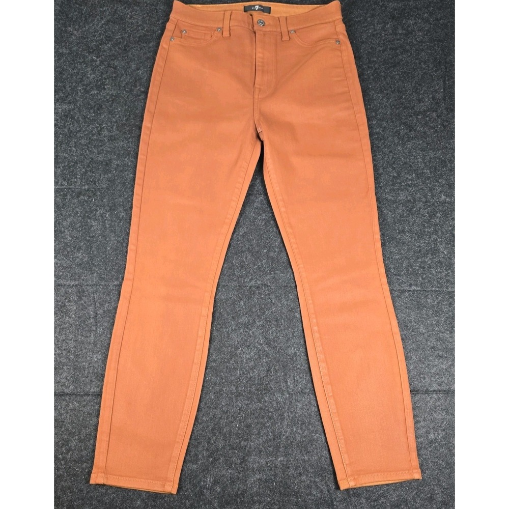 7 For All Mankind High Waist Ankle Skinny Jeans Size 30 Coated Ginger Orange